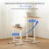 Two adjustable height desks are shown, one at a lower height and one at a higher height, with an arrow indicating the height adjustment range. Voir les images du produit