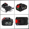 A collage of four images showing a battery pack and charger for power tools. Produktbild-Vorschau