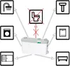Diagram showing a wastewater lifting station connected to various bathroom and kitchen appliances, with a prohibition symbol over a toilet. Náhled obrázku produktu