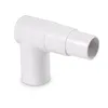 A white plastic pipe fitting with a 90-degree angle and a stepped connector. Produktbild-Vorschau