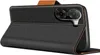 A black flip case for a smartphone is shown from the side, with the cover open to reveal the phone's camera. Podgląd zdjęcia produktu