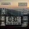 A digital weather station clock with various features highlighted by callout boxes. Produktbild-Vorschau