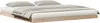 A low-profile wooden bed frame with bedding and pillows. Voir les images du produit