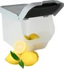 A transparent plastic container with a gray lid, filled with lemons and with more lemons in front of it. Voir les images du produit