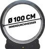 A black and gray cat wheel with text indicating its size. Produktbild-Vorschau