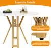 Close-up of a table's marble-patterned tabletop and golden legs, with inset images highlighting features. Voir les images du produit