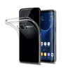 A transparent phone case is shown next to a Samsung smartphone. Produktbild-Vorschau