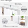 Collage showing installation and features of a white bathroom mirror cabinet. Voir les images du produit