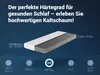 A diagram of a mattress with text overlays explaining its features and firmness levels. Produktbild-Vorschau