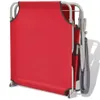 A folded red sun lounger with a metal frame. Produktbild-Vorschau