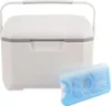 A white cooler box with a gray trim and a blue ice pack in front of it, set against a white background. Podgląd zdjęcia produktu