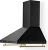 A black kitchen range hood with gold accents, shown against a white background. Podgląd zdjęcia produktu