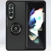 A black foldable phone case with a ring holder is shown open, revealing the phone screen displaying a colorful abstract image. The case is positioned on a white background. Produktbild-Vorschau