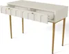 A white console table with gold legs and two open drawers, displayed against a white background. Podgląd zdjęcia produktu