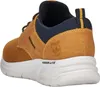 A close-up, rear-side view of a brown and navy sneaker with a white sole. Anteprima dell’immagine prodotto