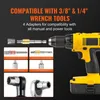 A yellow power drill is shown with various adapters and sockets arranged around it. Produktbild-Vorschau