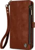 A brown leather wallet case for a smartphone is shown from a side angle. Produktbild-Vorschau