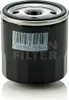 A black oil filter with a silver top and a label with a barcode and text. Produktbild-Vorschau