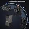 Collage showing the different stages of folding and storage of a gray wagon. Produktbild-Vorschau