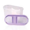 A clear, professional studio shot of a transparent plastic food storage container with a purple lid, isolated on a white background. Anteprima dell’immagine prodotto