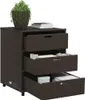 A brown poly rattan cabinet with three drawers, a potted plant, and books on top. Náhľad obrázku produktu