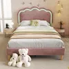 A pink velvet bed with a scalloped headboard and green LED lighting is set up in a bedroom. Produktbild-Vorschau