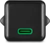 A close-up, front-facing view of a black USB-C charger with a green port. Anteprima dell’immagine prodotto