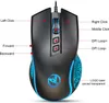 A close-up view of a gaming mouse with various buttons and features labeled with text overlays. Produktbild-Vorschau