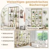A collage of images showcasing a geometric bookshelf in different settings and uses, including as a display shelf, plant stand, and room divider. Podgląd zdjęcia produktu
