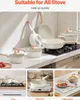 A collage of images showcasing a white cookware set on a stovetop and in use, with text overlays indicating suitability for all stoves and quick heating. Anteprima dell’immagine prodotto