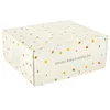 A cardboard box with a repeating pattern of small fruit and animal illustrations. Voir les images du produit