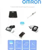 A diagram showing various Omron healthcare devices connected to a central 'connect' app, with icons at the bottom illustrating app features. Podgląd zdjęcia produktu