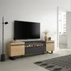 A modern living room with a TV stand featuring an electric fireplace. Produktbild-Vorschau