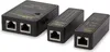 Three black network cable testing devices are arranged diagonally on a white background. Podgląd zdjęcia produktu