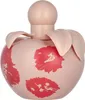 A pink perfume bottle with red floral designs and a light pink cap. Anteprima dell’immagine prodotto