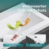 A close-up view of a white sink with marketing text and graphics highlighting its features. Produktbild-Vorschau