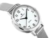 A close-up studio shot of a silver analog watch with a white face. Podgląd zdjęcia produktu