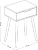 A line drawing of a white nightstand with a drawer and three legs, with dimensions indicated. Produktbild-Vorschau