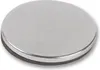 A close-up, studio shot of a single, round, silver-colored magnet with a dark gray edge, placed on a white background. Produktbild-Vorschau