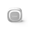 A white square alarm clock with a gray fabric speaker and a digital display showing the time. Anteprima dell’immagine prodotto