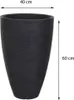 A tall, dark grey planter with a textured surface, shown with dimensions indicated. Voir les images du produit