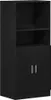 A black wooden cabinet with two doors and two shelves. Anteprima dell’immagine prodotto