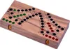 A wooden board game with colored pegs and numbered spaces. Produktbild-Vorschau