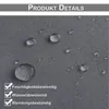 A close-up of a gray fabric with water droplets on it, indicating water resistance. Text overlays list product features. Produktbild-Vorschau