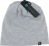A light gray slouch beanie with a black tag attached to the top. Produktbild-Vorschau