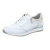 A white women's sneaker with a side zipper and gold accents. Náhled obrázku produktu