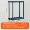 A dark gray garden tool organizer rack with dimensions and product information displayed. Náhľad obrázku produktu