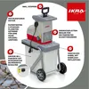 A garden shredder with various features highlighted by text annotations. Produktbild-Vorschau