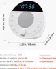 A white noise machine with a digital display and speaker, shown with dimensions and product specifications. Náhľad obrázku produktu