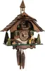 A detailed cuckoo clock with a wooden house design, a clock face, and small figures. Anteprima dell’immagine prodotto